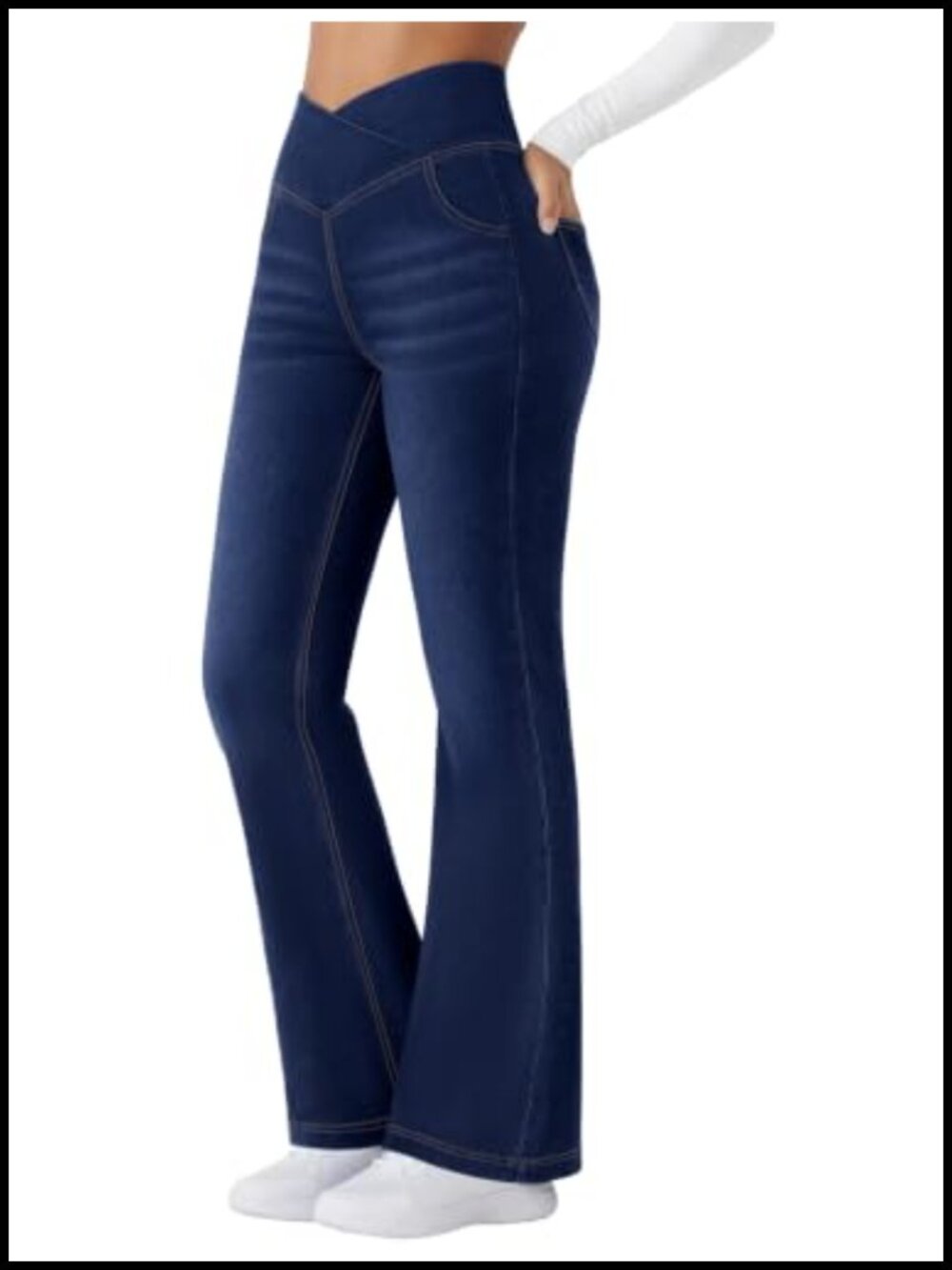 Flare Jeans Crossover High Waisted Pull On Bootcut Stretch Denim Pants